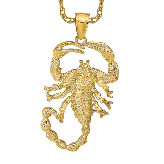 14k Yellow Gold Open Scorpion Necklace Charm Pendant 39mm