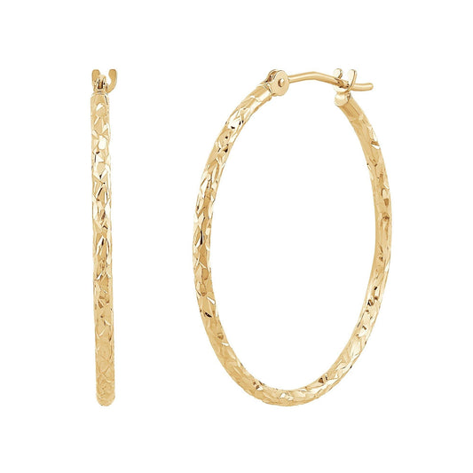 10k Gold 1 Crystal Cut Round Tube Hoop Earrings Yellow