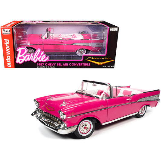 1957 Chevrolet Bel Air Convertible Pink Barbie Silver Screen Machines 1/18 Diecast Model Car By Auto World